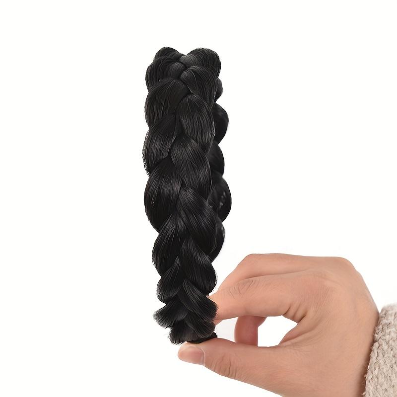 Synthetic Wide Braided Headband For Women Girls 1PC Twist Braid Headband With Two Rows of Grip Teeth Secure Design Black