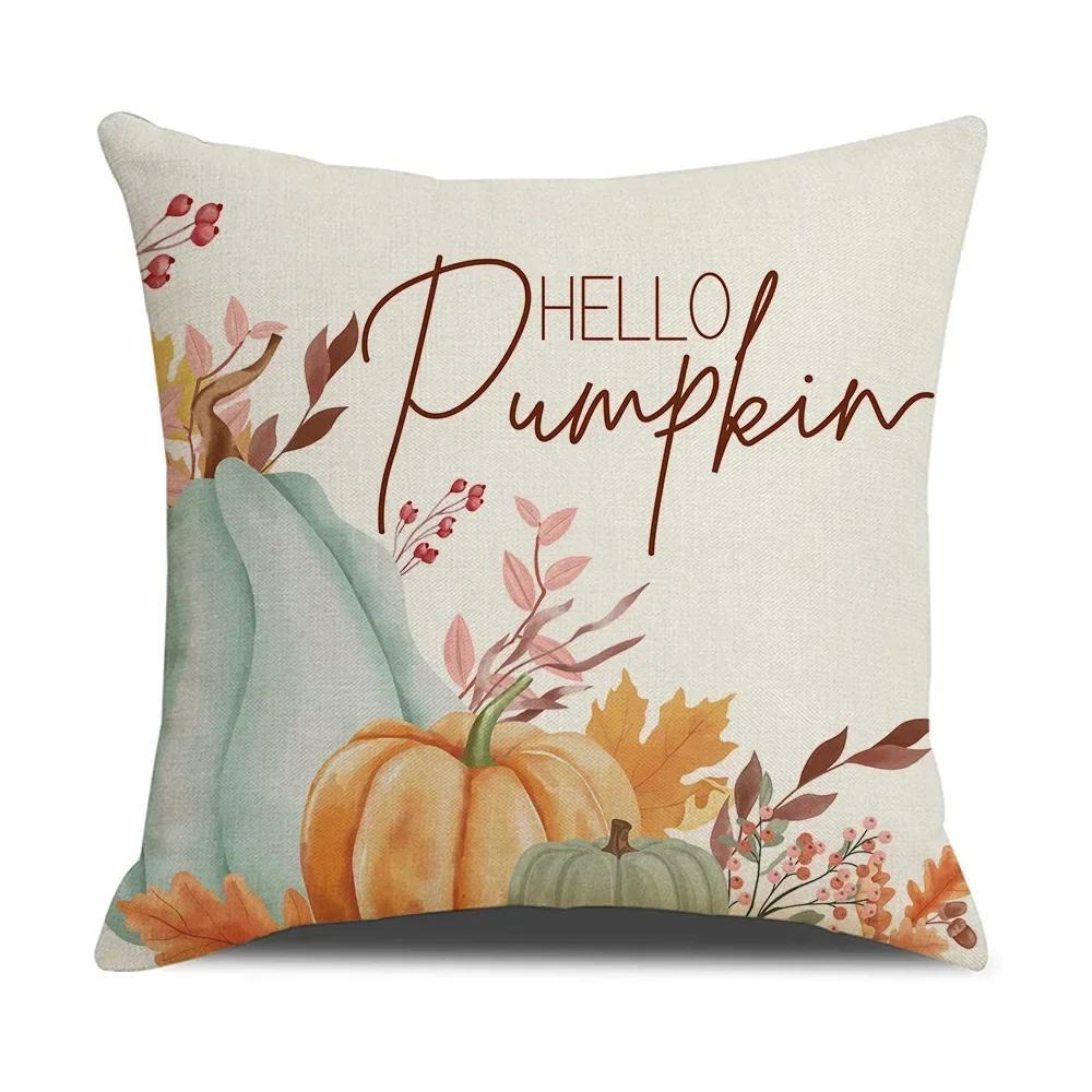 

Fall Pumpkin Cushion Covers 18x18 Inch Farmhouse Decor Thanksgiving Buffalo Check Linen Throw Pillow Covers Happy Thanksgiving 16x16Inch