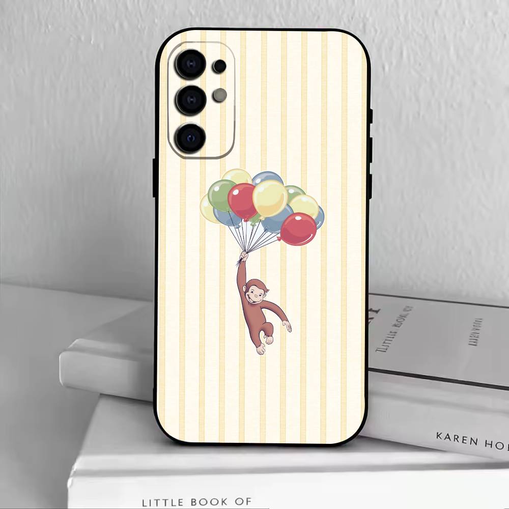 M-C-Monkey-Curious George Phone Case Black Silicone Soft For Samsung S25,S24,S21,S22,S23,S30,Ultra,S20,Plus,Fe,Lite