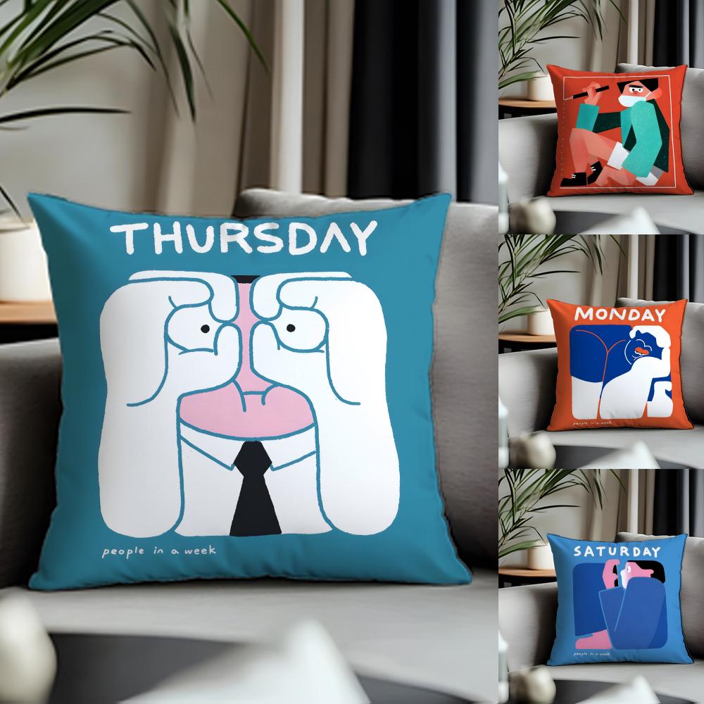 Fashion PPeople Living In a Frameful Cushion Cover Antidustmite Pillowcase Invisible Zipper Silky Short Plush Sofa CushionCover