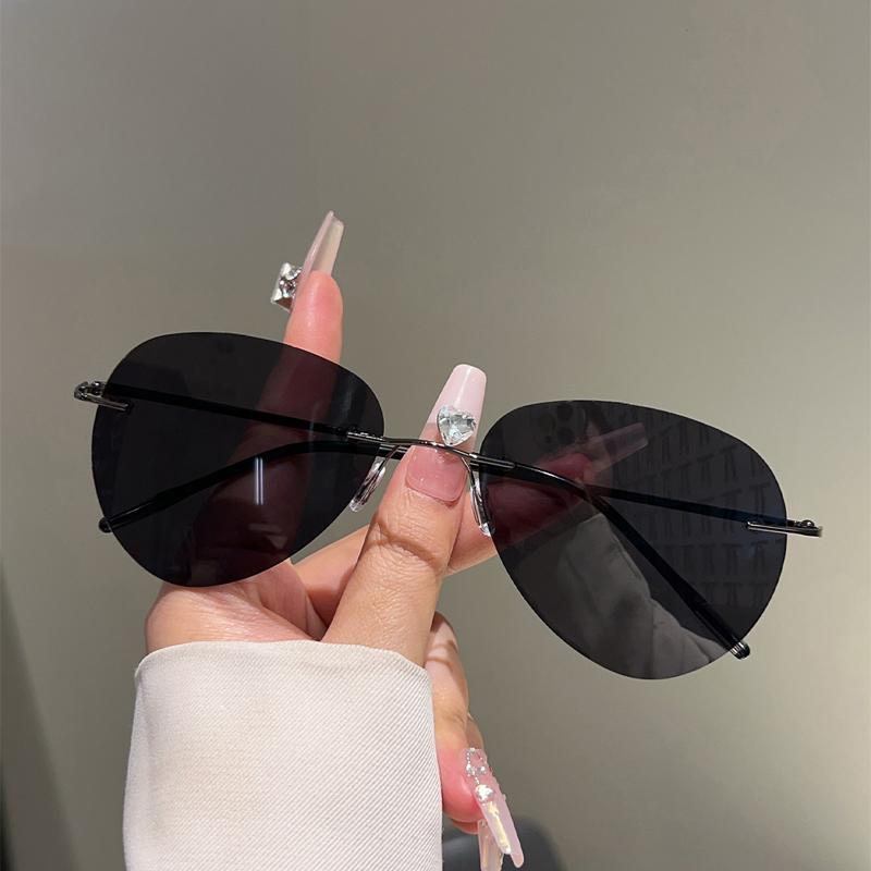 Rimless Pilot Sunglasses Men Fashion Vintage Solid Color Outdoor Shades Women New Trendy Luxury Brand Design Sun Glasses