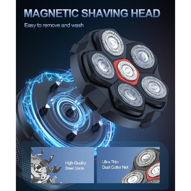 Head Shaver for Bald Men, 10000 RPM High-Speed 6D Magnetic Razor, IPX8 Waterproof Wet/Dry Shaving, Hypoallergenic Blades, LED Display & Storage Case