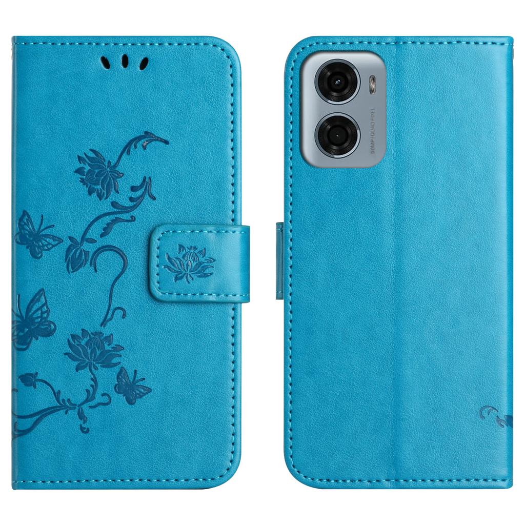 For Motorola Moto G06 4G Case Wallet Stand Imprinted Butterfly Flower PU Leather Phone Cover
