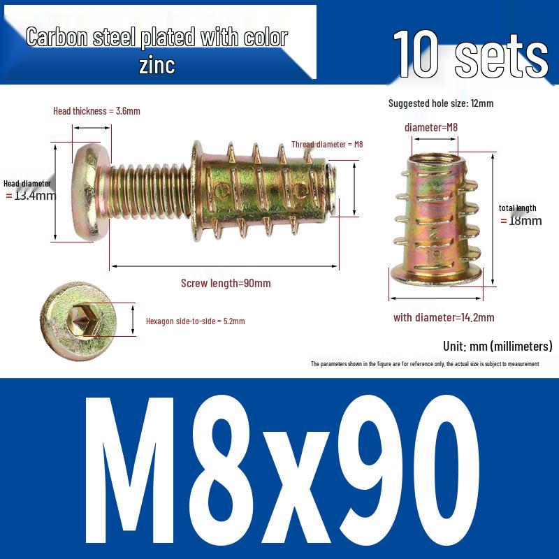Flat Head Hex Socket Screws & Pre-embedded Nut Set for Wooden Bed Connectors