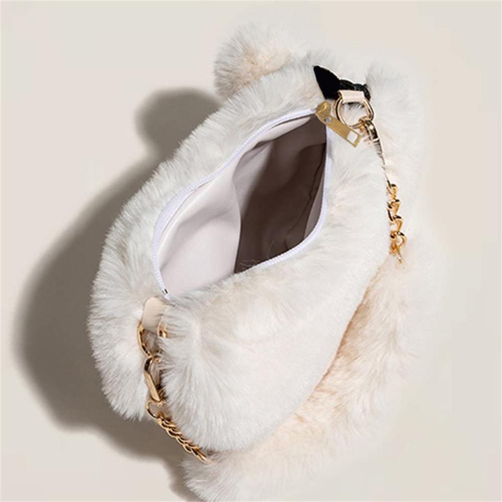 Fashionable Women's Faux Fur Cute Heart-shaped Portable One Shoulder Plush Crossbody Bag Cute Chain Bag Valentine's Day Gift