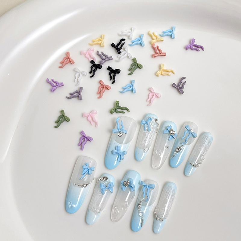 50Pcs Waved Ribbon Bows Nail Art Decorations Solid Color Bowknots Resin Nail Art Decorations For Diy Hairpin Nails Parts