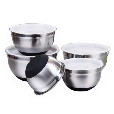 Stainless Steel Salad Bowl With Lid Thick Silicone Bottom Non-slip Mixing Bowl DIY Baking Tools Professional Baking Kitchenware
