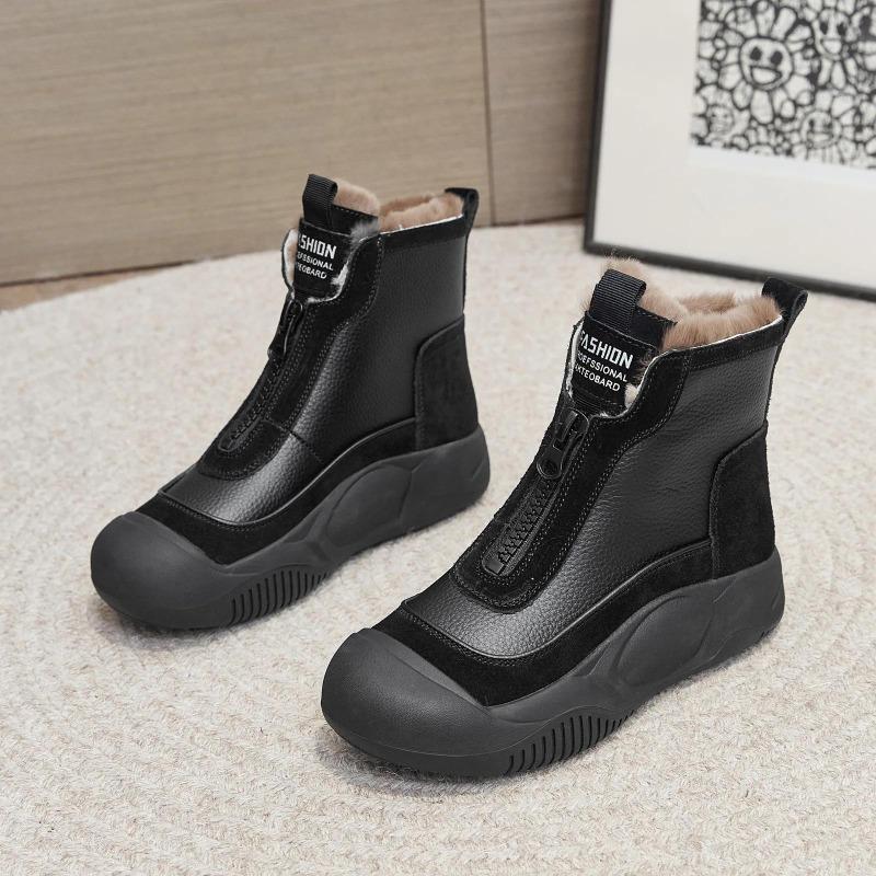 2025 Winter Shoes Women Snow Boots Genuine Leather Non-slip Height Increasing 4.5cm Warm Plush Young Ladies Ankle Boots Plus Size 41