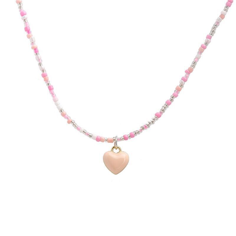 Color Beaded Love Necklace Women'S Summer Small Fresh And Sweet Temperament Collarbone Chain Accessories