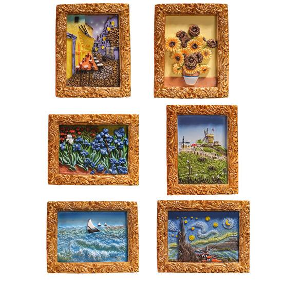 1/3/6 stk Verdensberømt maleri Kjøleskapsmagnet Hjemmekontor Kjøkken Skap Kjøleskap Resin 3D Oljemaleri Kunst Magnetisk Dekorasjon Ornament