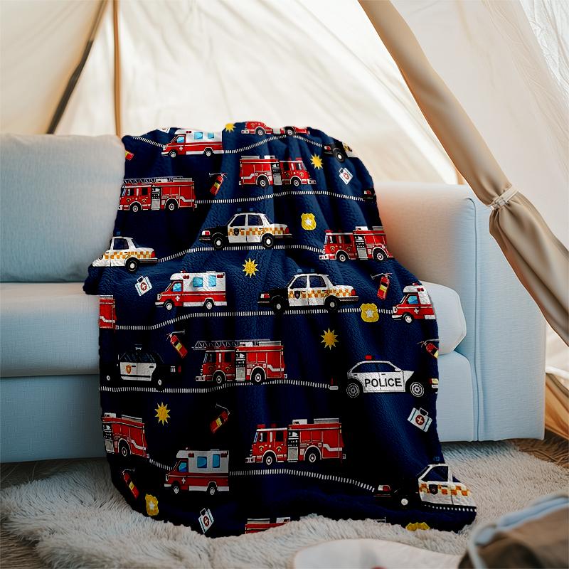 fire truck Theme Printed Blanket - Perfect for Couch, Bed, Travel & Outdoor Use | Machine Washable, Cozy & Durable.
