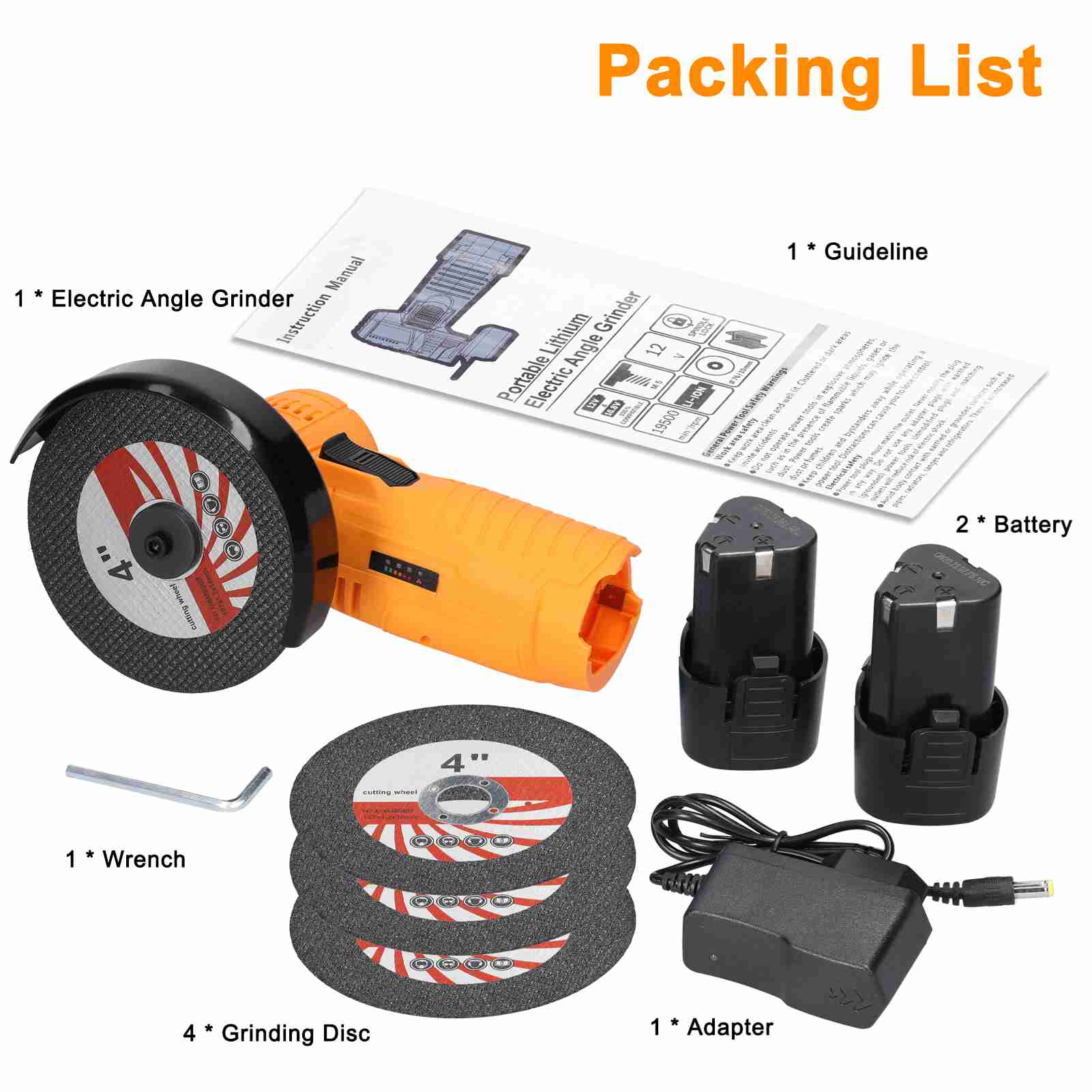 

KKNOON 12 В 19500 об/мин M5 угловая шлифовальная машина щеточный двигатель электрический шлифовальный инструмент многофункциональный литий 2pcs batteries US Plug разноцветный