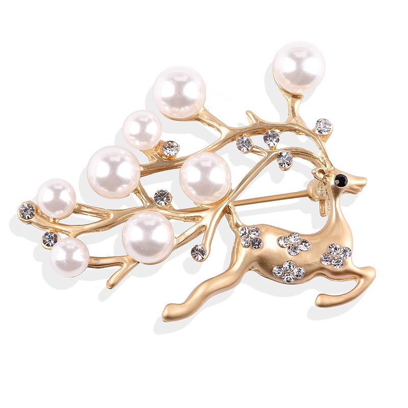 Fashion Vintage Pearl Moose Hundred Match Brooch Suit Lapel Pin Large Pins Corsage Female Long-Lasting Color Exquisite Hypoallergenic Brooch BFF Gift