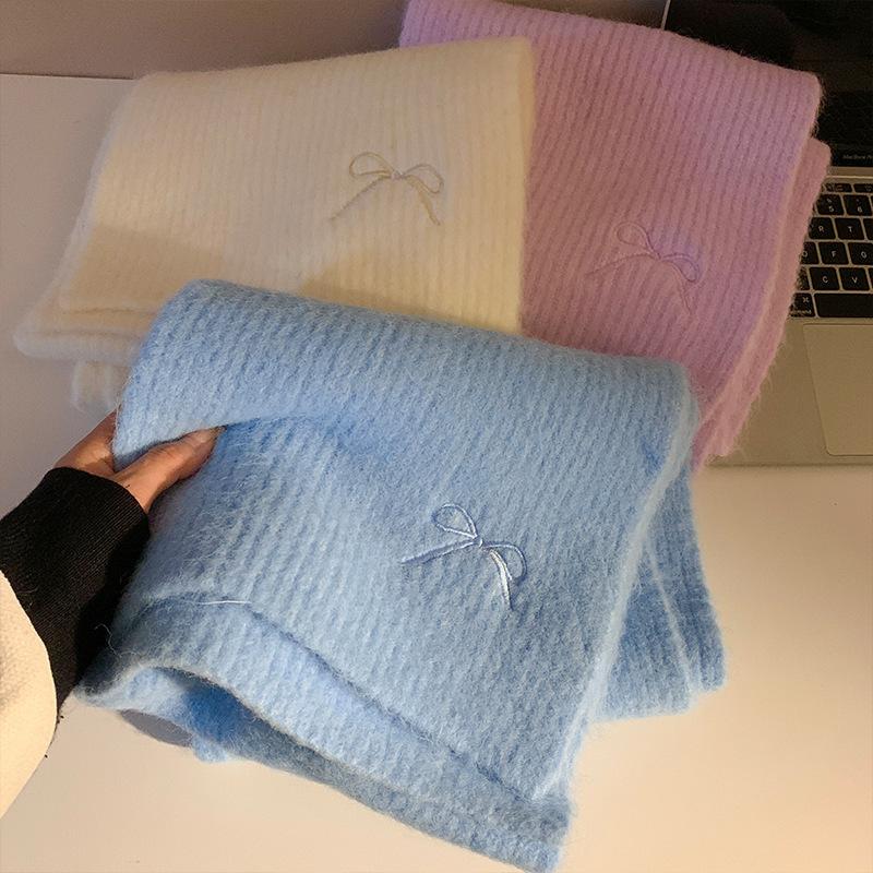 Blue Woolen Knitted Scarf for Women Autumn and Winter Atmosphere Thickened Warm and Cold Proof Woolen Scarf