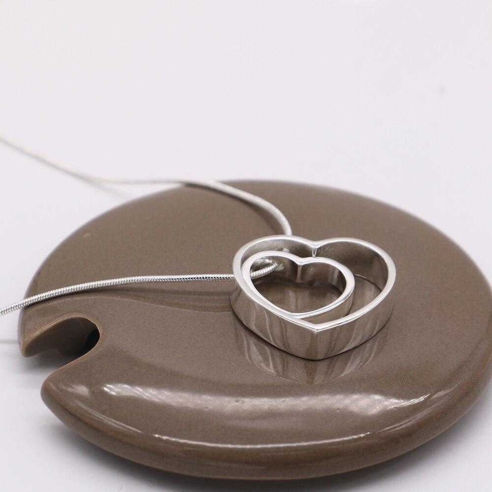 925 Sterling Silver Necklace Double Heart Pendant Necklace For Women Kolye Choker -Fashion Jewelry
