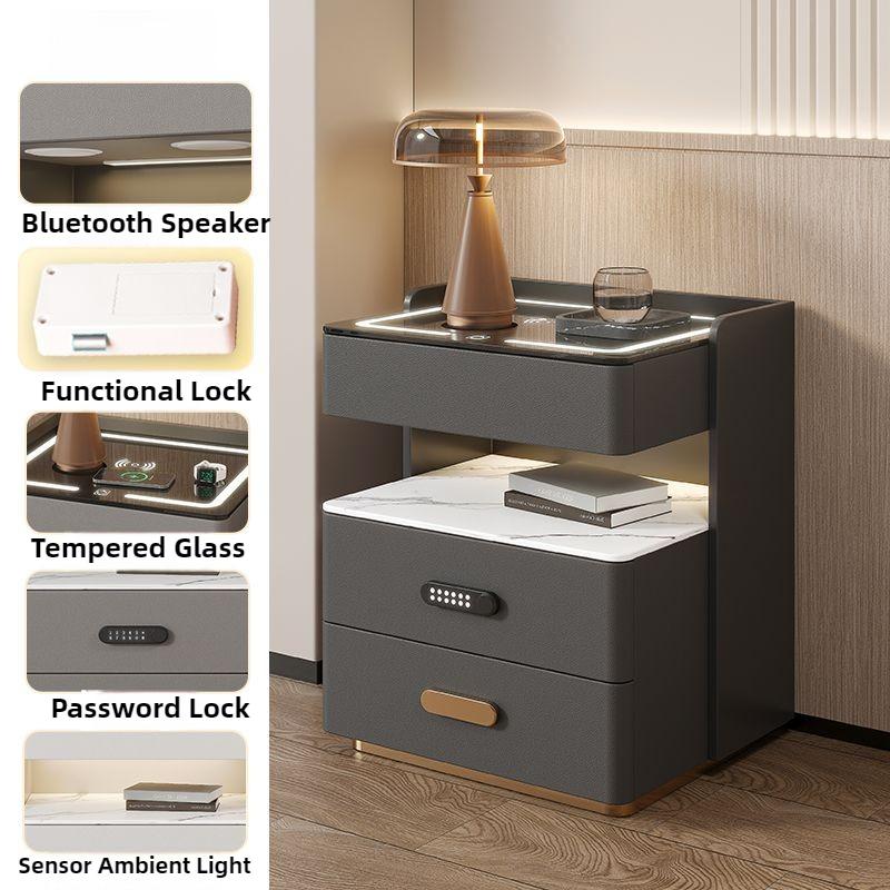 Smart Bedside Tables Luxury Night Table Aesthetic Wireless Charging Nightstand Modern Multifunctional LED Light Nightstands