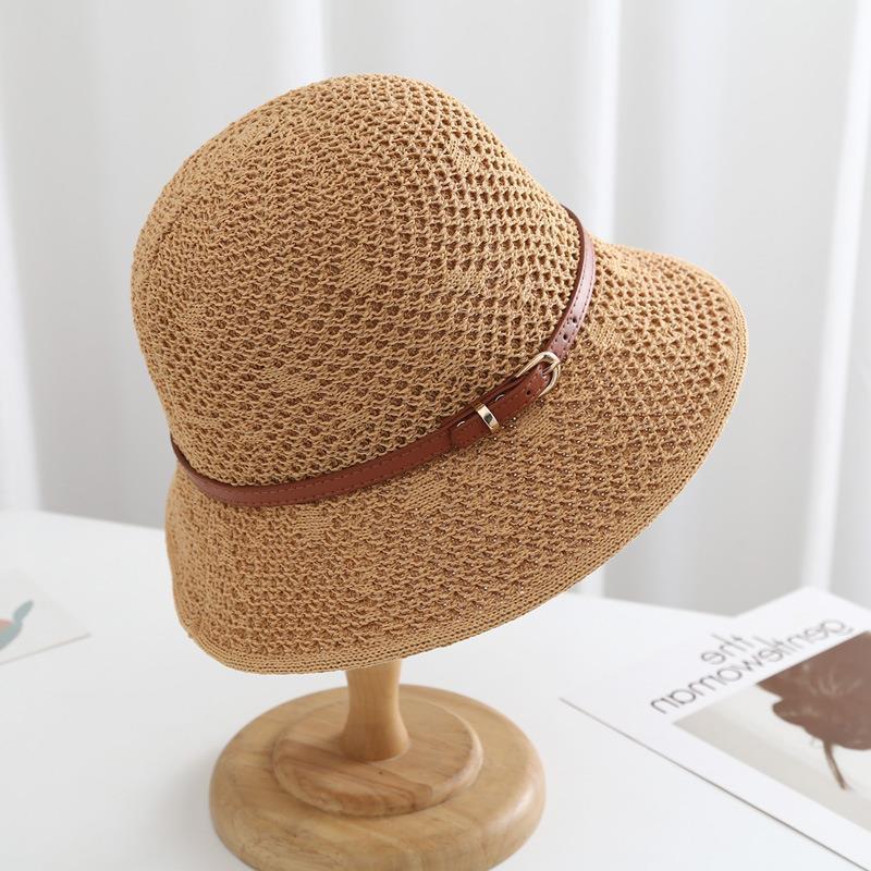 Hat Female French Leather with Sunshade Sun Protection Straw Hat Female Spring and Summer Socialite Fashion Outdoor Beach Bucket Hat