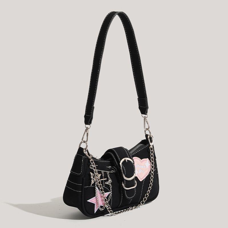 Y2K Underarm Bag Women Fashion Chain Shoulder Bag Vintage Hobo Crossbody Bag With Patches