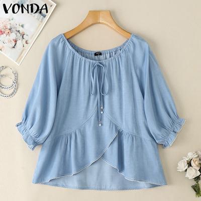Damen Sommer Halbarm Unregelmäßig Gerüscht Lässig Locker Bluse