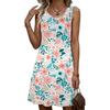 Summer Sleeveless Floral Pattern Fashion Women Mini Dresses  Prined Beach Casual Ladies Dress  Plus Size Loose Dress