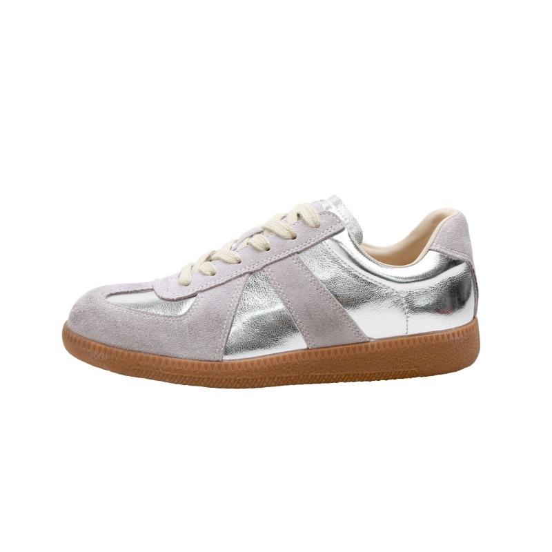 Silver Dexun shoes women's new color matching leather casual shoes inner heightening lace-up flat baseplate shoes Forrest Gump shoes