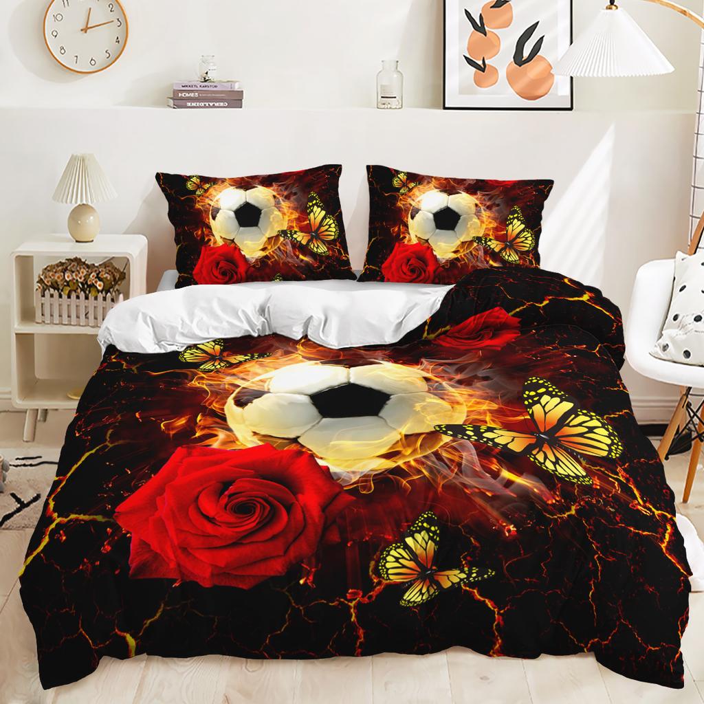 Funda nórdica con estampado digital 3D de fútbol, funda de almohada, juego de cama de tres piezas para dormitorio
