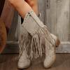 Plus Size Knight Boots, Fringed Boots, European and American Retro Style Autumn and Winter, New Studded Leather Buckle Boots