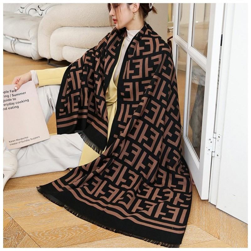 Korean-Style Geometric Colorblock Faux Cashmere Scarf Long Warm Shawl With Tassels Winter Office Wear