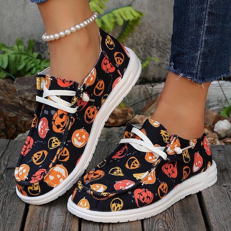 Fashion Colorful Pumpkin Print Casual Sneakers for Women Soft Bottom Lightweight Slip On Loafers Woman Comfortable Non Slip Flat Shoes