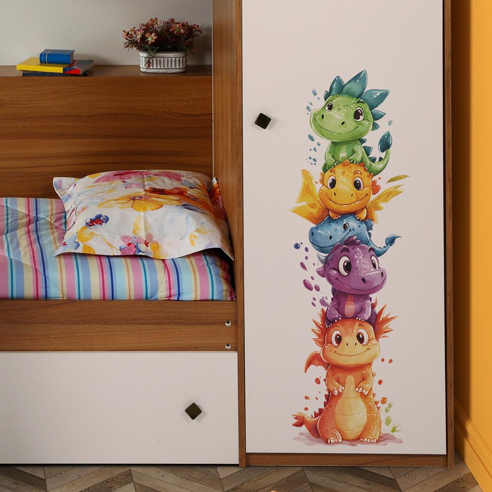 Cartoon Cute Dinosaur Stacked Luohan Bedroom Door Stickers Home Background Beautification Decoration Wall Stickers