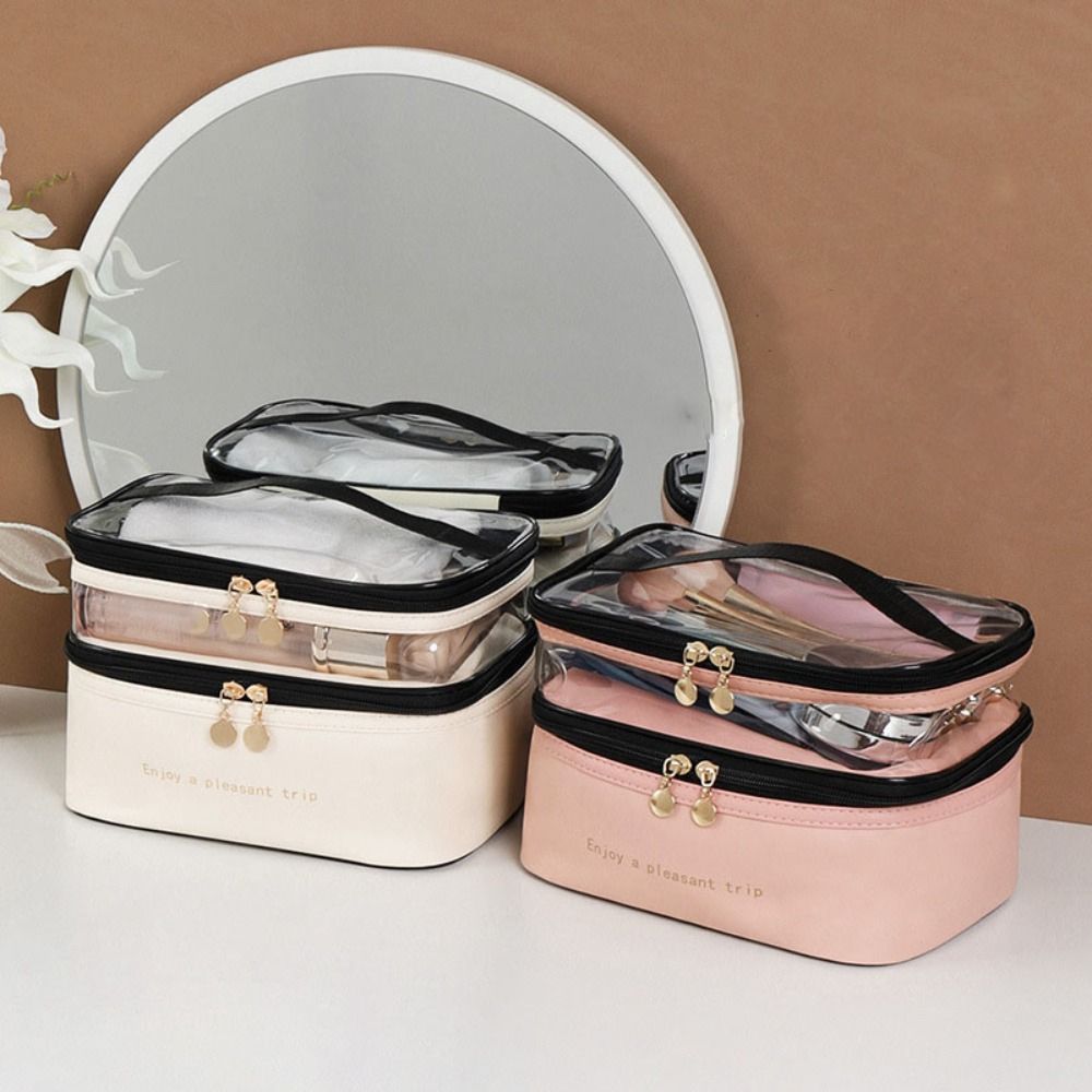 

PVC Travel Toiletries Storage Bag PU Cosmetic Organizer Bag Transparent Cosmetic Box Outdoor чорний