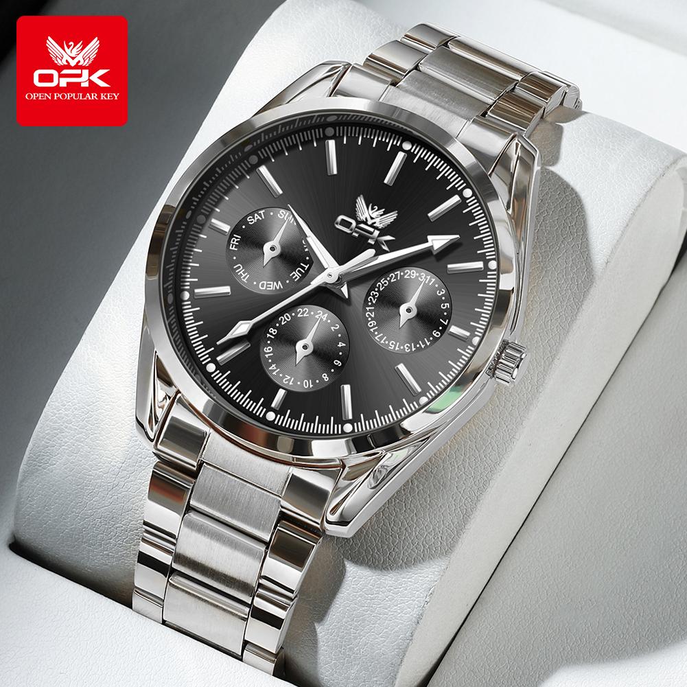 OPK 6024 Original Business Quartz Watch for Men Luminous Waterproof Date Display Stainless Steel Fashion Male Wristwatches