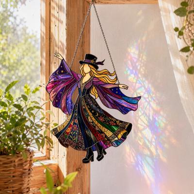 Dansende Dame Solfanger Håndlavet Farvet Glas Vindmølle Boho Hængende Sollys Fanger