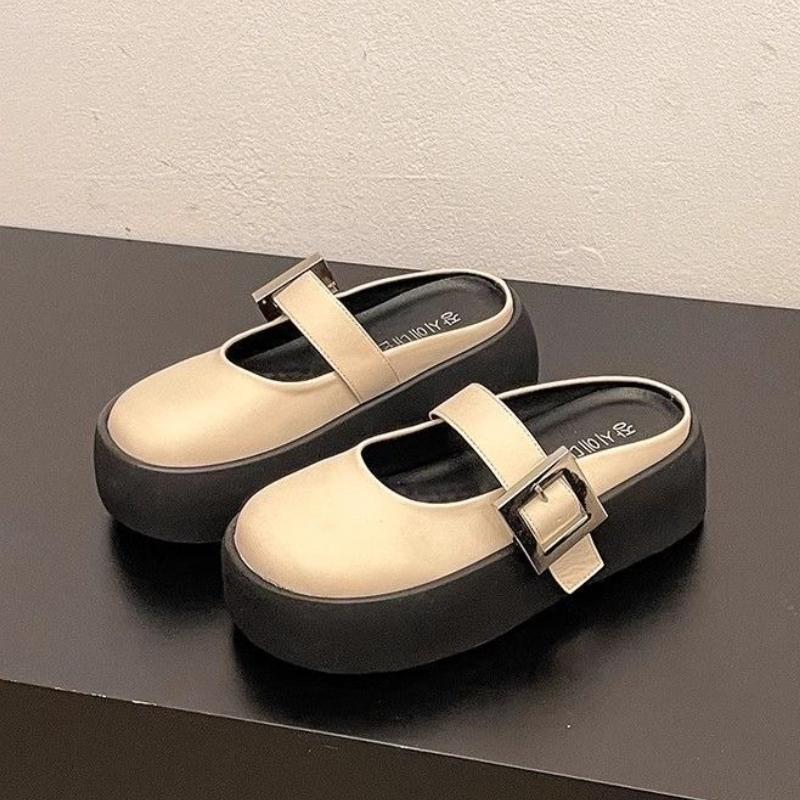 Round Toe Platform Buckle Heeled Women's Slippers and Ladies Sandals Easy Wears Shoes Summer 2025 Designer Luxury Trend Slides