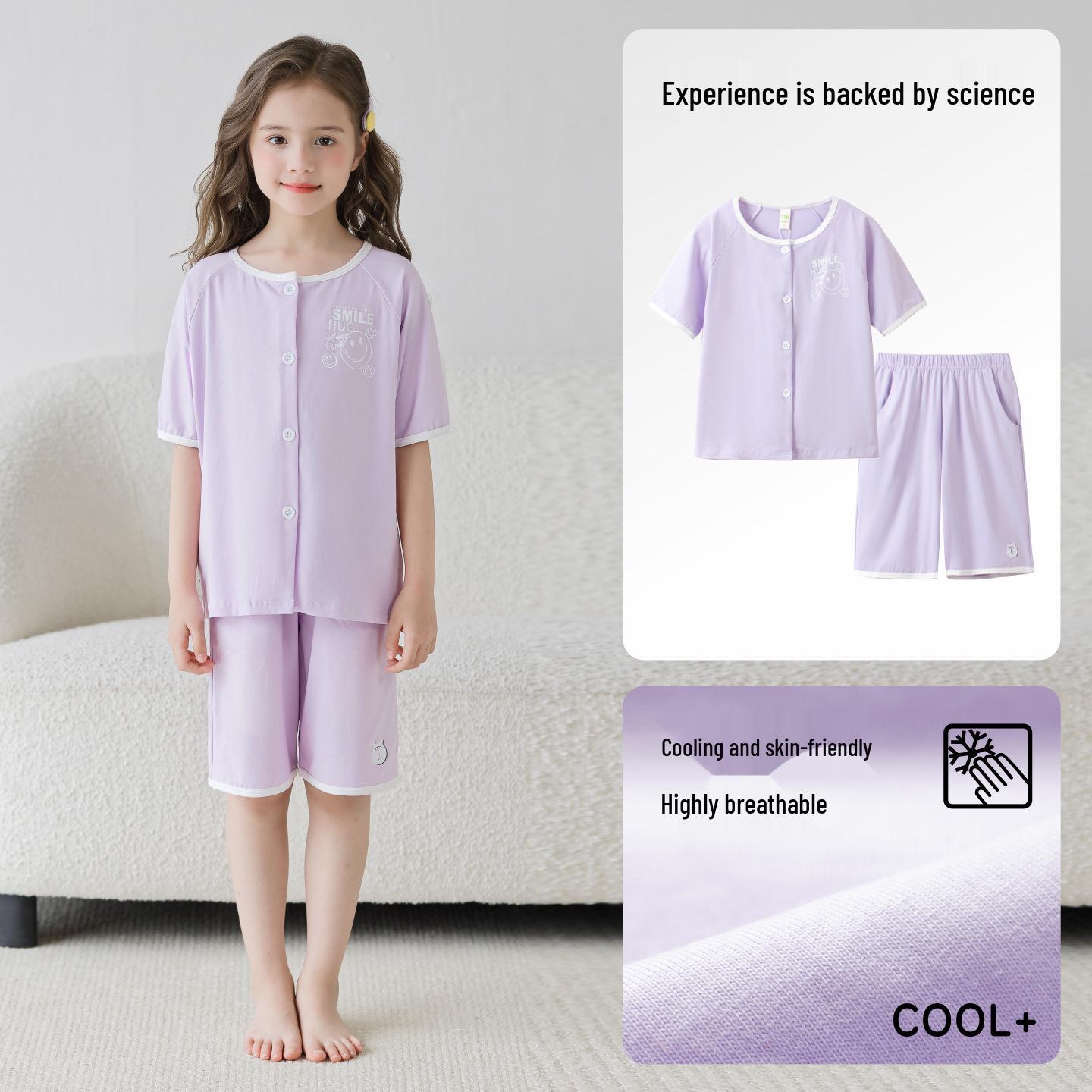 Lulu Niu Mädchen Sommer-Pyjama-Set aus reiner Baumwolle - Dünner Kurzarm-Stil für Kinder 110cm (8, 105-115cm) white