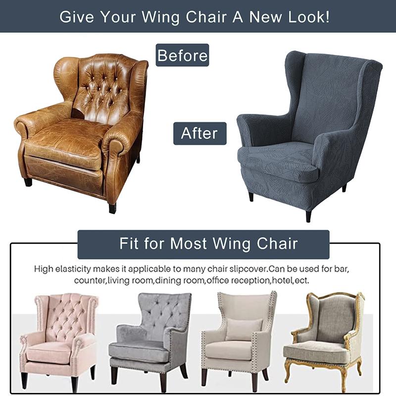 Premium Jacquard Wingback Chair Cover Stretchable Durable Furniture Protector with Seat Cushion Cover for Living Room Decor