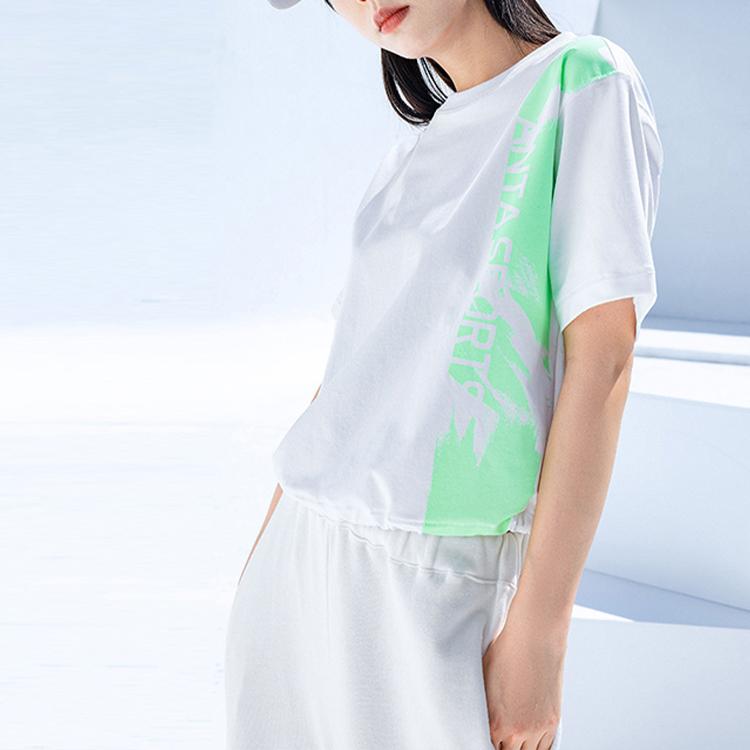 Anta Letter Pattern Printed Round Neck T-Shirt Women Tops Snow-White 162228115-1