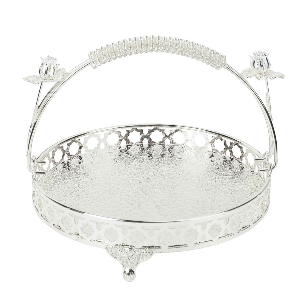 Fruit Tray Retro   Round Large Capacity Handle Design Decorative Strong Alloy Fruit Bowl for Party Family Bar Cafe