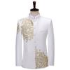 Ανδρικό Κομψό Κέντημα Floral Pattern 2 Σετ Κοστούμια Stage Singer Wedding Groom Jacket Παντελόνι 2 τεμαχίων