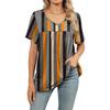 Women Boho Floral Leaf Geometric Print V Neck Tunic Top, Short Sleeve Front Pleated Flowy Hem Loose Fit Casual Daily Blouse