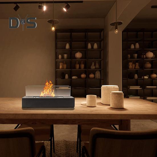 Palenisko na biurko z podwójnymi szklanymi panelami, do użytku wewnątrz i na zewnątrz, na podwórku, na balkonie, na patio, w kształcie prostokąta, do użytku na zewnątrz, do pieca przenośnego, do podgrzewania, do dekoracji