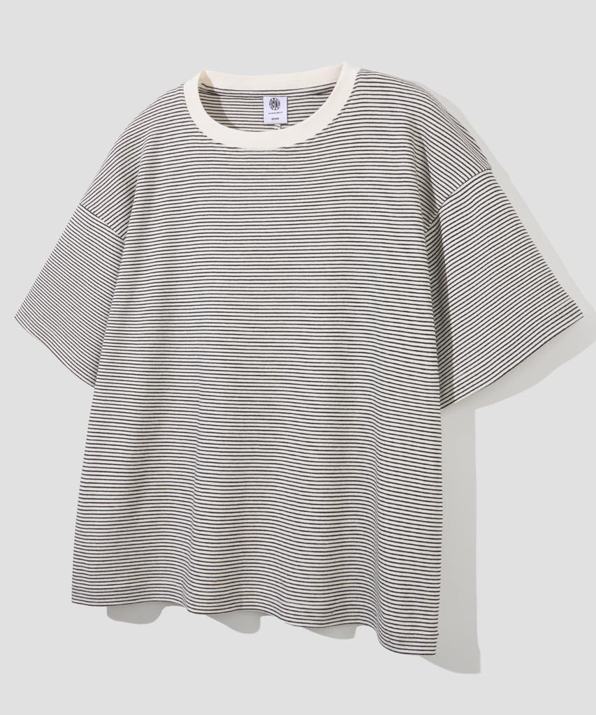 AGOD Back Incision Stripe Half T-Shirt [Ivory]
