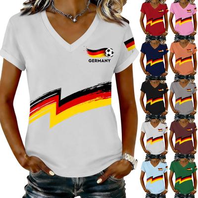 Women's V Neck Casual T Shirt Lightweight Short Sleeve Top with Letter Print and Graphic Design Suitable for Daily Wear and Outdoor Activities