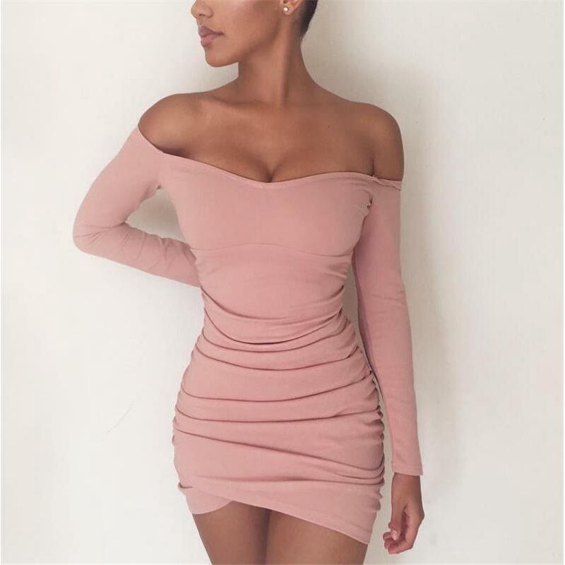 Elegant Women Long Sleeve Off Shoulder Evening Cocktail Party Club Bodycon Mini Dress Us