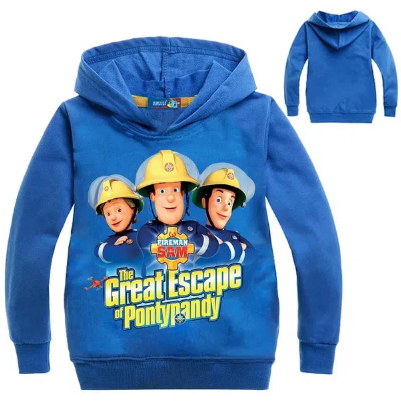 

Новая детская флисовая толстовка с капюшоном «Пожарный Сэм», толстовки, верхняя одежда, подарки 160CM синий