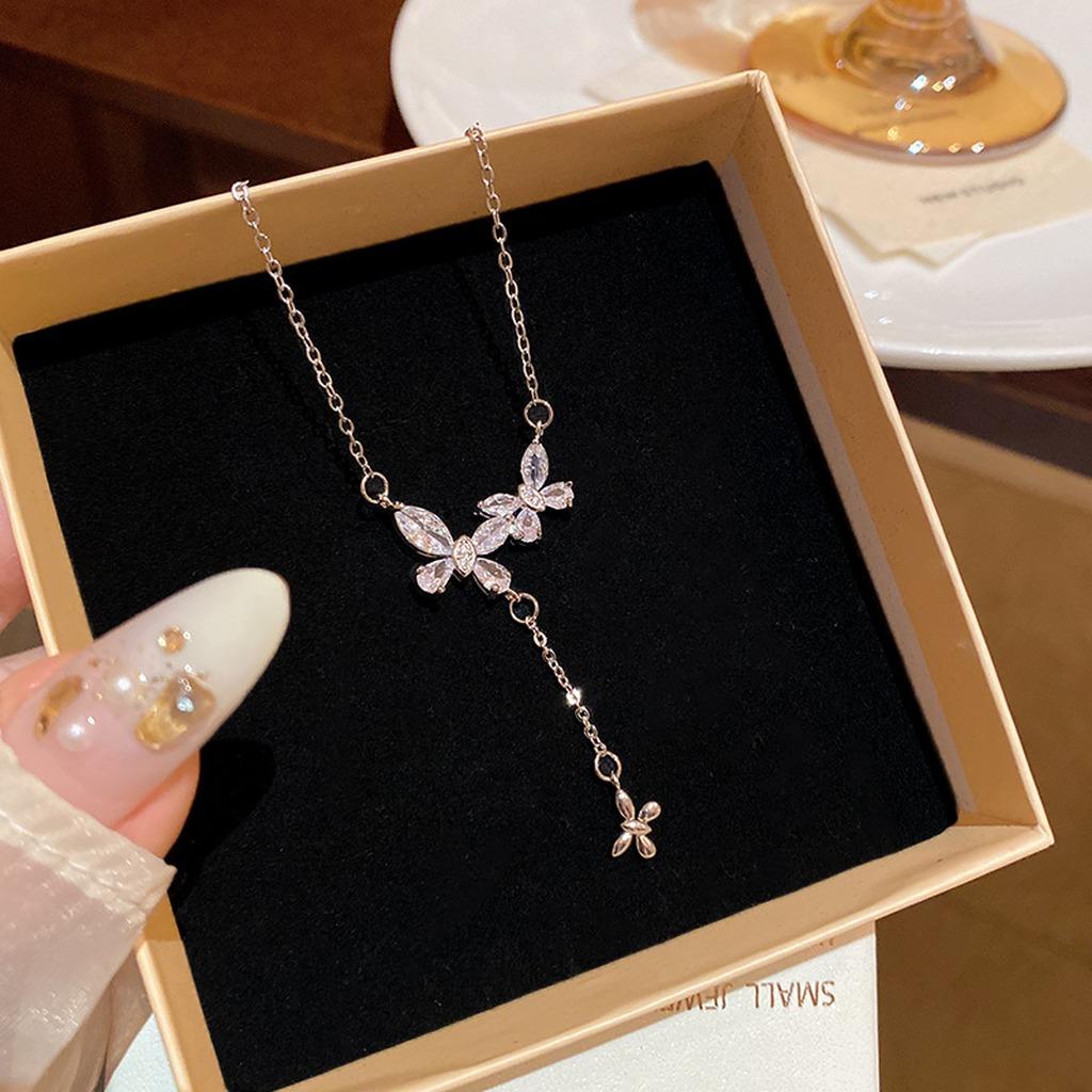 Fashion Jewelry Necklace Cubic Zirconia Sparkling Cubic Zirconia Necklace Butterfly Pendant Necklace Color-Retaining For Parties
