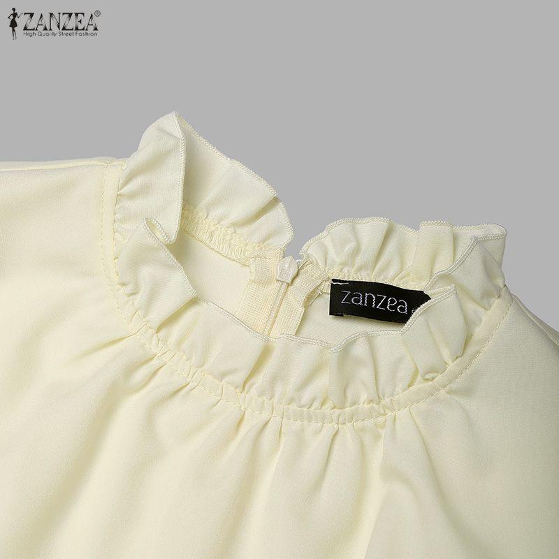 ZANZEA Women Stand Collar Summer Casual Short Sleeve Dress