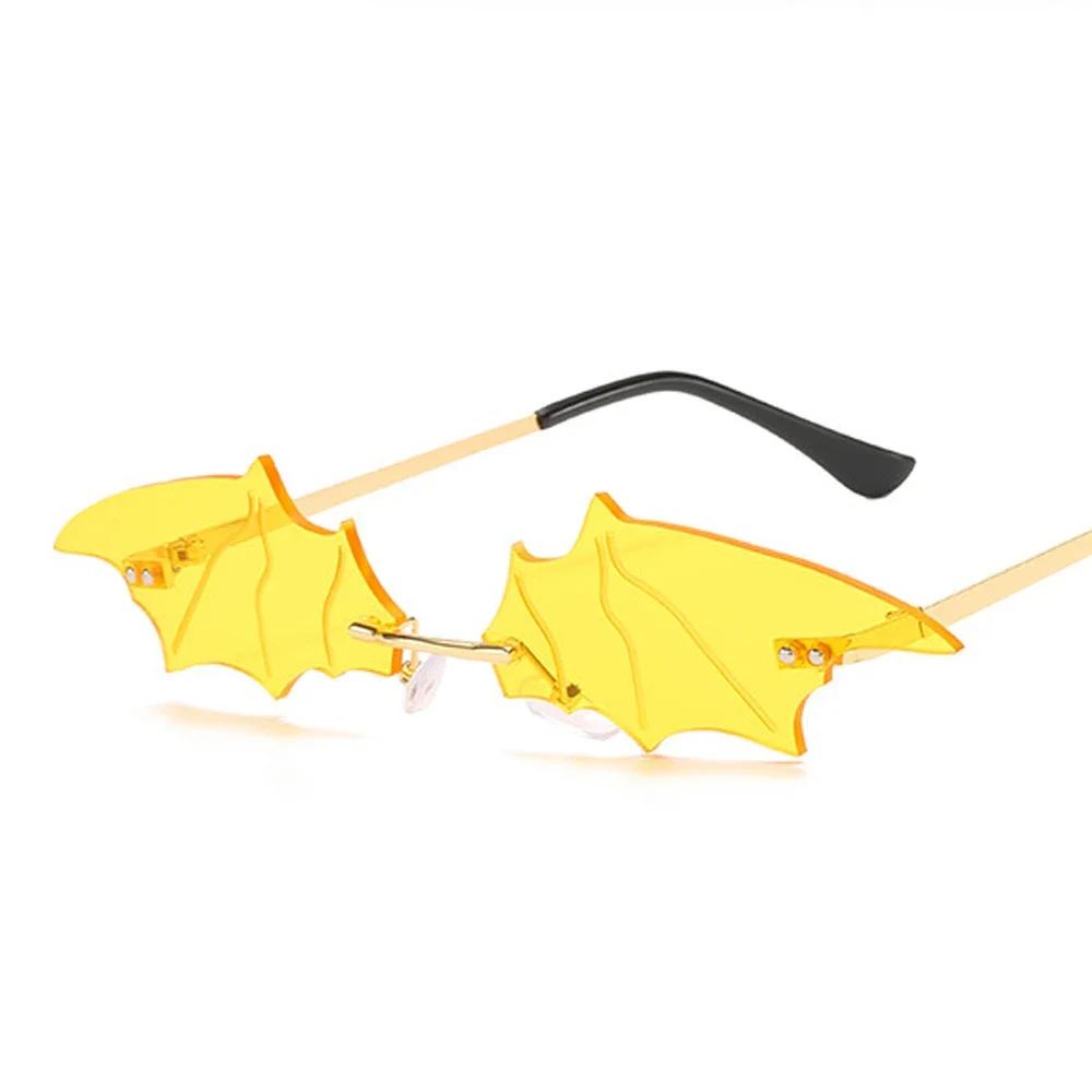 Fashion Rimless Bat Shaped Sunglasses for Men Women Vintage Black Mirror Shades Metal Oculos De Sol Trendy Sun Glasses