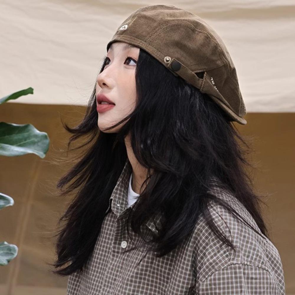 British Style Embroider Letter Hat Pure Color Retro Painter Hat Newsboy Flat Cap  Streetwear