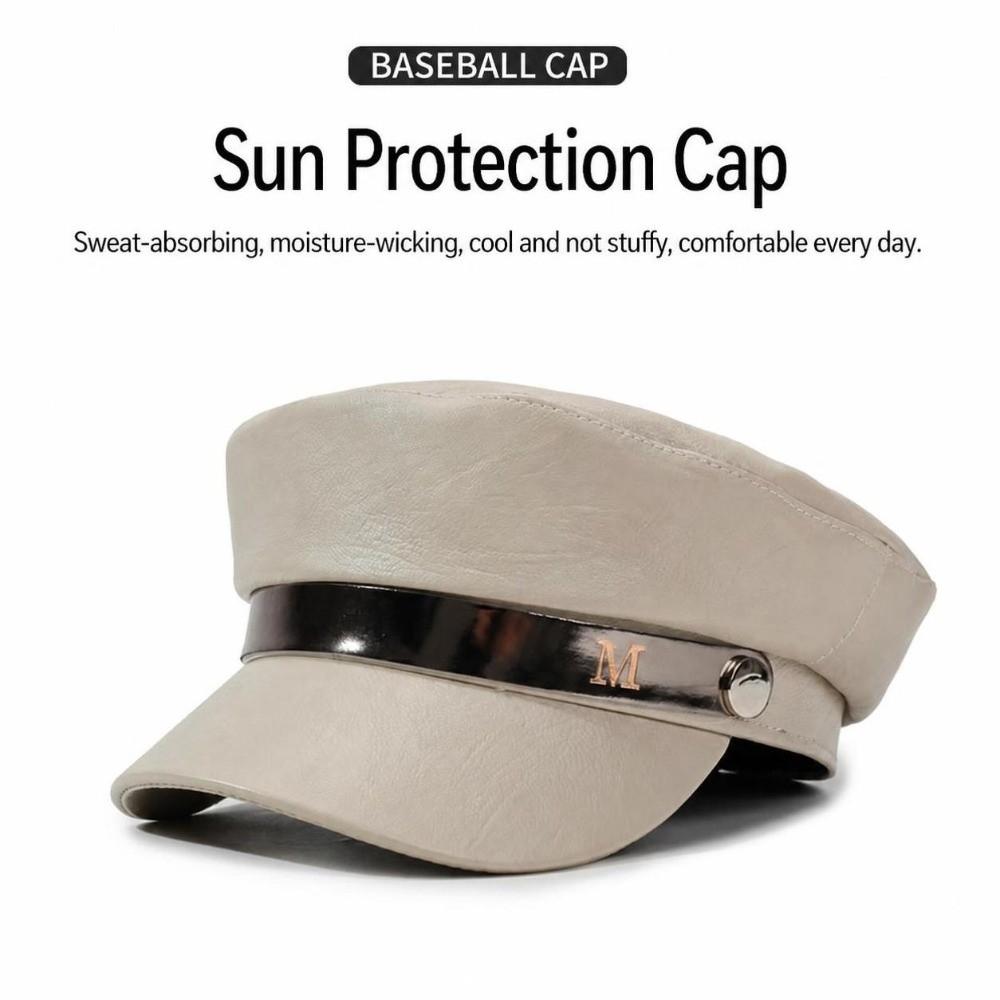 Adjustable Strap PU Leather Beret Hat PU Leather Flat Top Beret Hat  For Women Ladies
